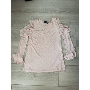 Karl Lagerfeld Paris Top Women's X-Small Pink Crew Neck Cold Shoulder Flared